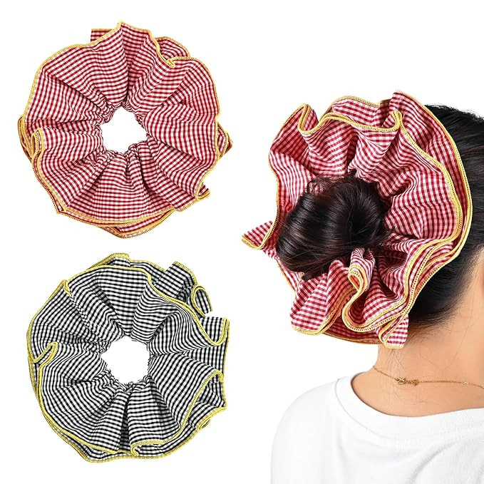2-Piece Lattice Ruffles Large Scrunchies for Women Girls, Cute Big Hair Ties No Damage Hair Acces... | Amazon (US)