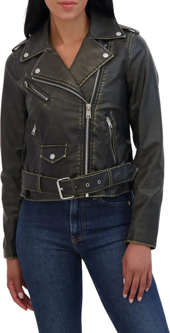 Sebby Distressed Belted Faux Leather Moto Jacket | Nordstromrack | Nordstrom Rack