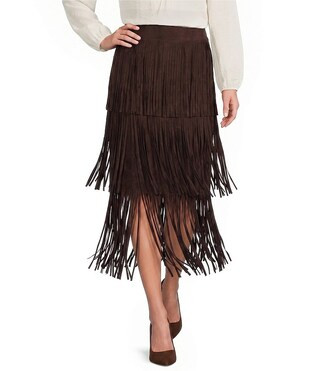 Antonio Melani Raven Faux Suede High Rise Fringe Teired Maxi Skirt -  10 | Dillard's