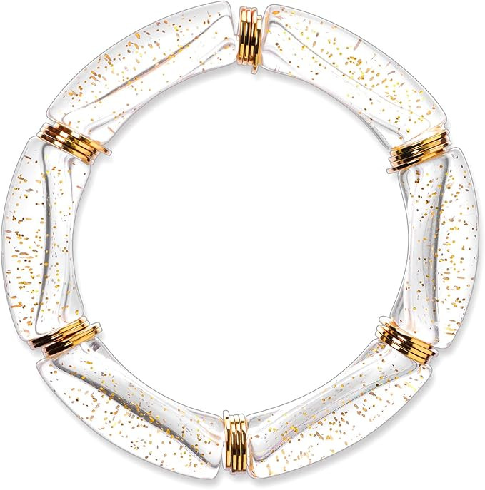 Colorful Bamboo Tube Elastic Bracelet Women Girls Geometric Tube Link Chain Bangle Stretchable Ac... | Amazon (US)