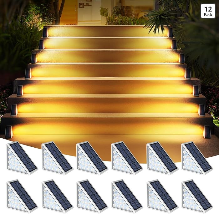 AUDLES LED Solar Step Lights Waterproof Outdoor Stair Lights, Warm White Solar Deck Lights IP67 S... | Amazon (US)