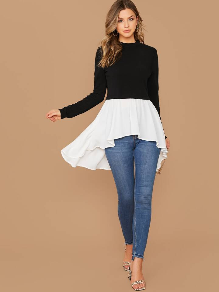 SHEIN Essnce Two Tone Asymmetrical Hem Top | SHEIN
