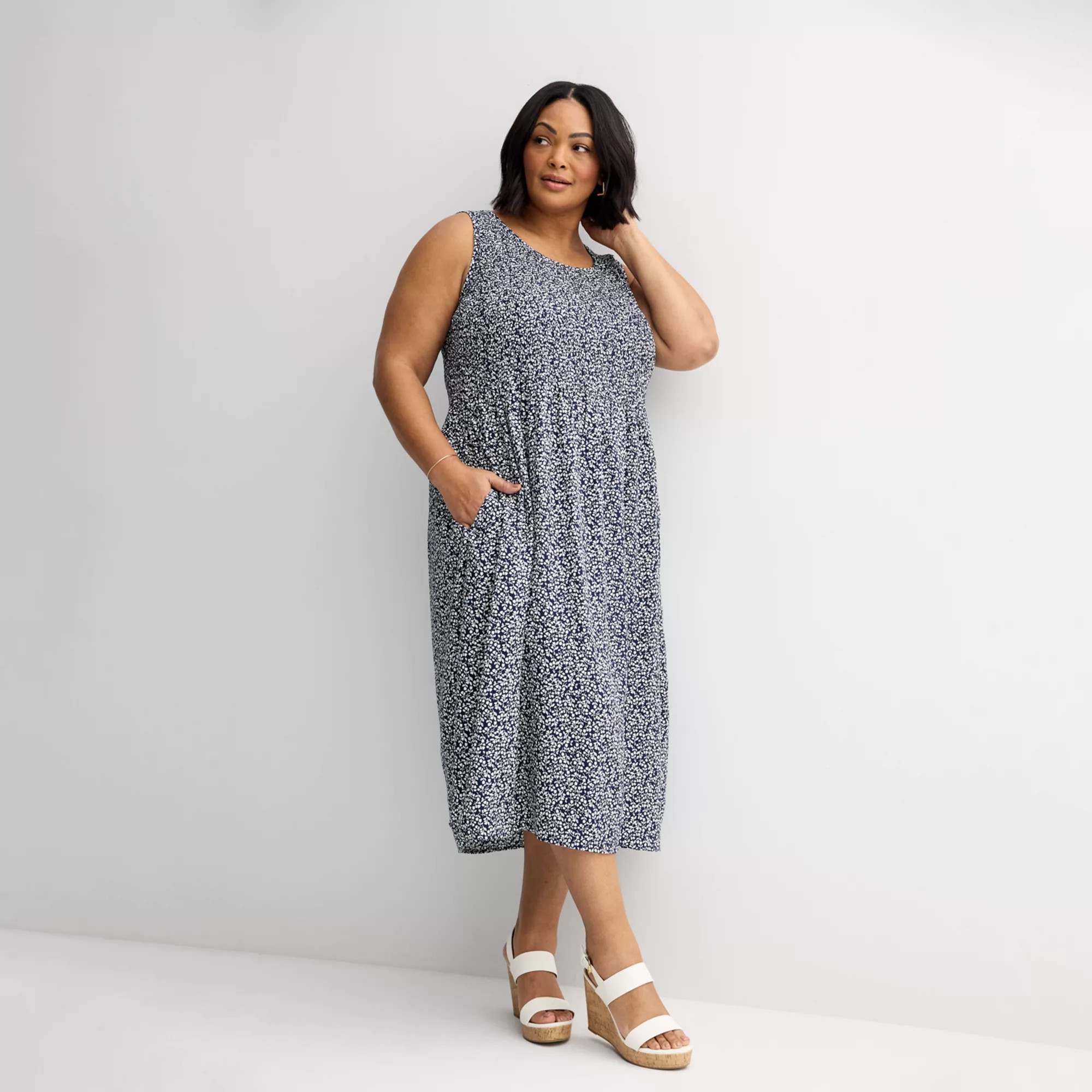 Plus Size Croft & Barrow® Smocked Swing Midi Dress | Kohl's