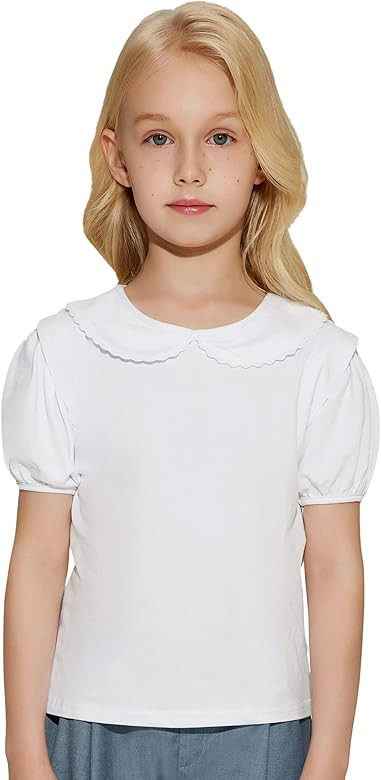 Danna Belle Teen Girls Shirt Solid Color Tee Short Sleeve Top Peter Pan Collar Blouse Gift Size 4... | Amazon (US)