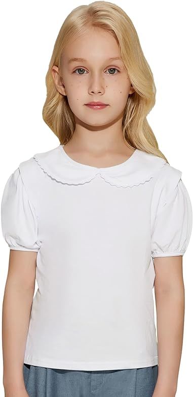 Danna Belle Teen Girls Shirt Solid Color Tee Short Sleeve Top Peter Pan Collar Blouse Gift Size 4... | Amazon (US)