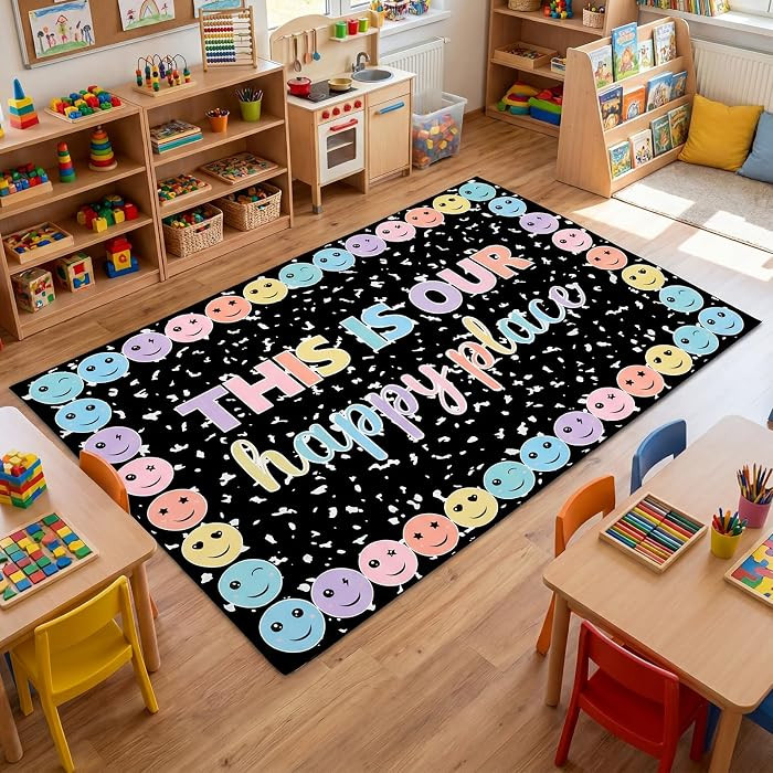 Nuanchu 6.6' X 10'5" Pastel Laugh Face Classroom Rug This is Our Happy Place on Composition Noteb... | Amazon (US)