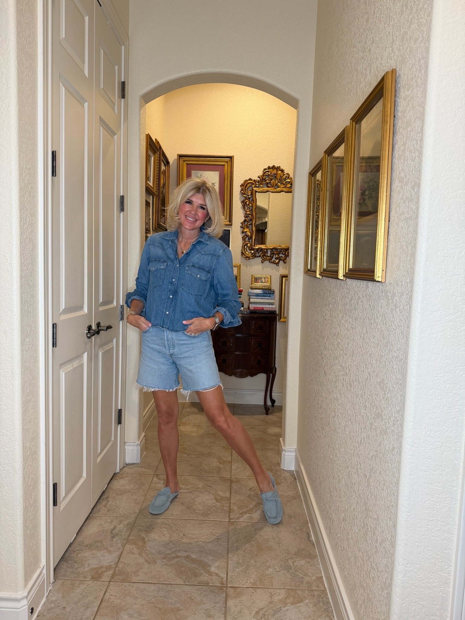 @revolve #ad

Love the denim on denim look! These shorts are one of my favorite pairs because of the length.

#LTKootd #LTKOver40