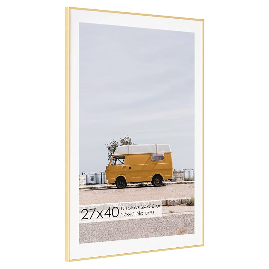 27x40 Metal Picture Frame with 24x36 Mat, Brushed Aluminum Finish, Tempered Glass Front, and Atta... | Amazon (US)