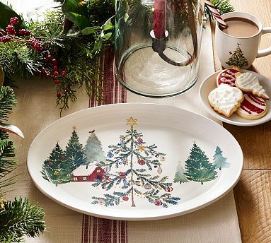 Christmas in the Country Oval Stoneware Serving Platter | Pottery Barn (US)