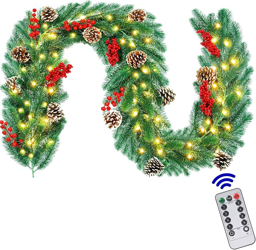 6FT Lighted Garland Christmas Decorations with Timer, Prelit Christmas Garland Christmas Garland ... | Amazon (US)