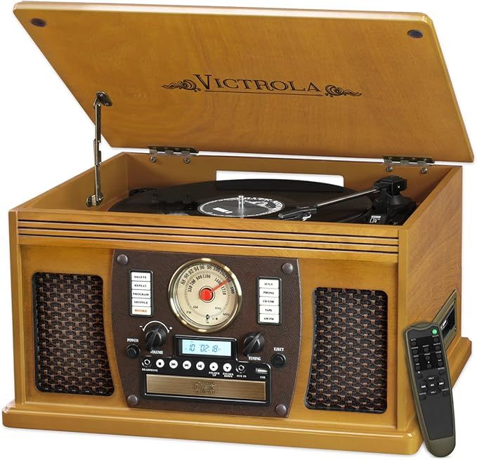 Victrola 8-in-1 Bluetooth Record Player & Multimedia Center, Built-in Stereo Speakers - Turntable... | Amazon (US)