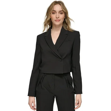 Women s Cropped Side-Button Blazer Black 10 | Walmart (US)