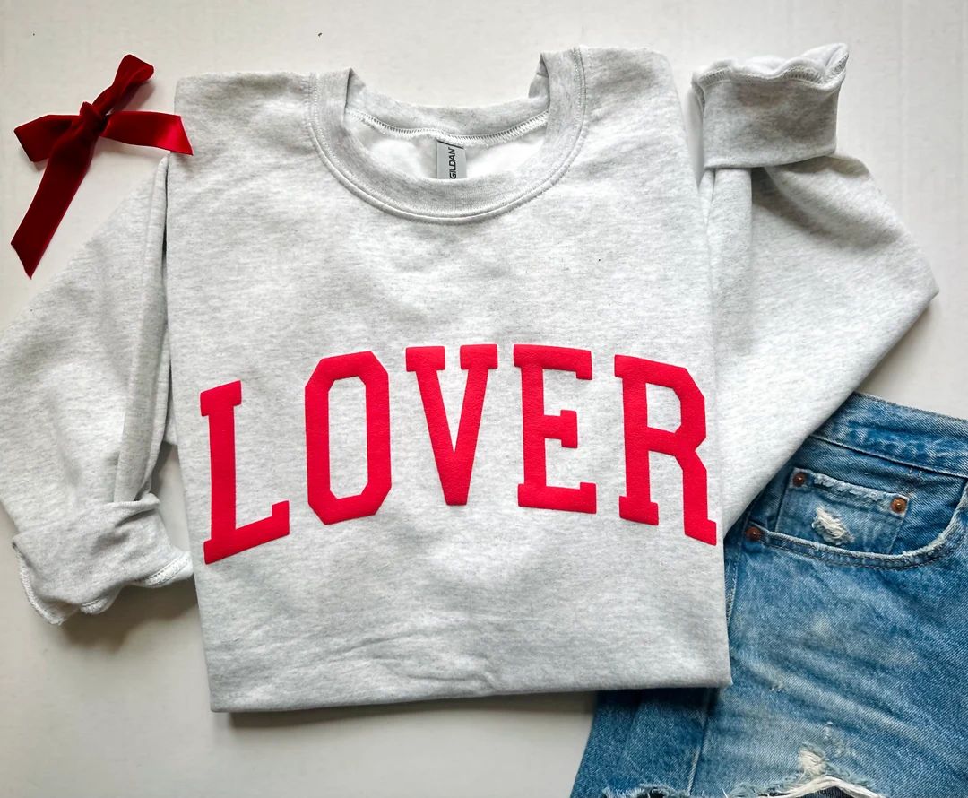 Valentines Day sweatshirt, LOVER sweatshirt, Valentines Day gift, Gray Valentines Day sweatshirt,... | Etsy (US)