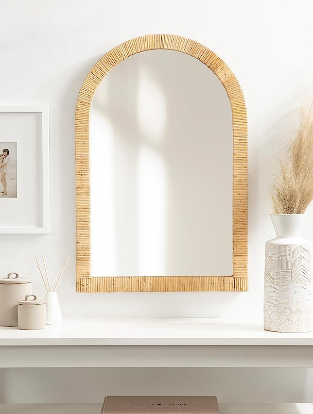 Kate and Laurel Rahfy Boho Arch Rattan Mirror, 20x30, Natural Wood, Decorative Wooden Mirror with... | Amazon (US)