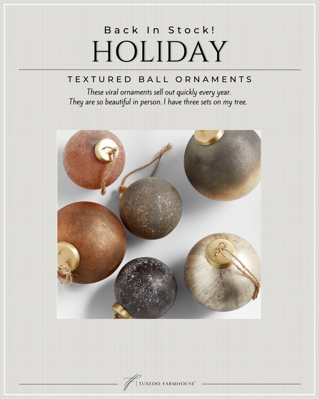 They’re back! These ball ornaments sell out early every year. I have three sets on my tree and have had them for several years. They’re a beautiful neutral palette and withstand the test of time. 

#LTKFindsUnder100 #LTKSeasonal #LTKHome