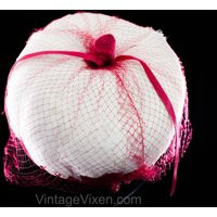 1960S Pink Hat With Veil - White Feathers & Vivid Bright Fuchsia Velvet 60S Femme Millinery Spring Summer Confection Style Veiling | Etsy (US)