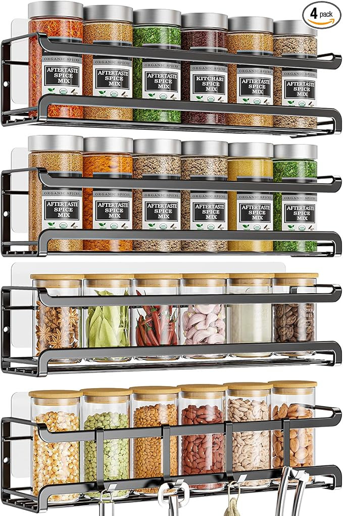 Spice Rack wall mounted 4 Pack, Space-Saving Spice Organizer for Spice Jars and Seasonings,Screw ... | Amazon (US)