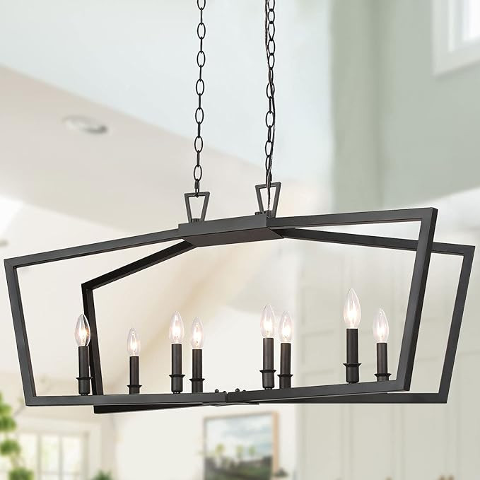 KSANA Black Chandelier, Modern 8 Lights Metal Light Fixture for Dining Room and Kitchen Island | Amazon (US)