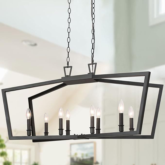 KSANA Black Chandelier, Modern 8 Lights Metal Light Fixture for Dining Room and Kitchen Island | Amazon (US)