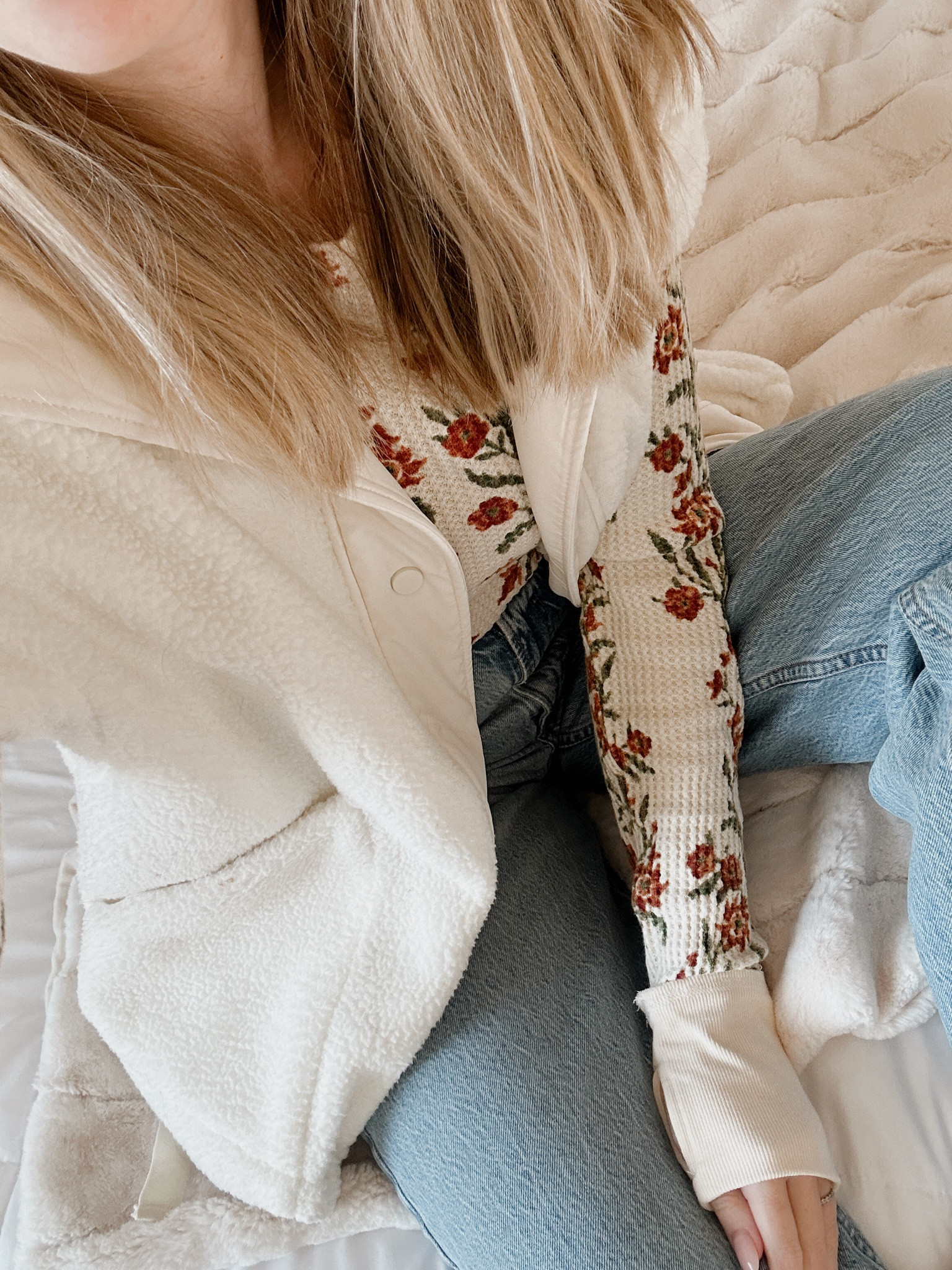 Favorite free people floral thermal layering top on sale. Floral long sleeve winter shirt. Fleece side tie bow vest. Wide leg jeans outfit 



#LTKFindsUnder100 #LTKSeasonal #LTKSaleAlert