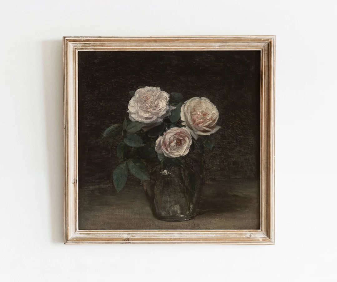 Three Pink Roses Vintage Floral Rose Still Life Painting Flower Vase Art Digital Download 565 - E... | Etsy (US)