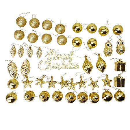 45-Pack Christmas Tree Ornaments Set - Assorted Gold Shatterproof Balls, Baubles, Pendants, Stars, O | Walmart (US)