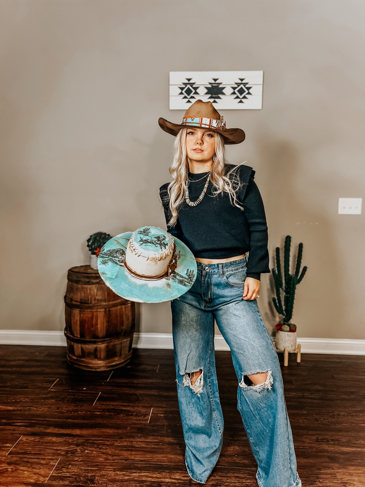 Black long sleeve, ruffle top, jeans, stockyards outfit, western fashion, rodeo fashion, cowgirl style, cowgirl style, travel outfit, work outfit, corporate outfit, spring fashion, fedora hat, burned outfit, distressed hat, cowboy hat 

#LTKU #LTKtravel #LTKworkwear