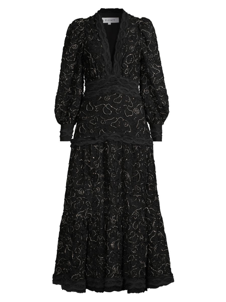 Elliatt Richter Lace Bishop-Sleeve Maxi Dress | Saks Fifth Avenue