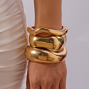 RINHOO 1-3Pcs Chunky Bangle Bracelet For Women Trendy Wide Hinged Cuff Open Bracelet Gold Stackab... | Amazon (US)