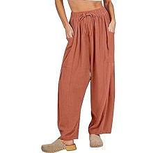 ANRABESS Women's Linen Wide Leg Pants Summer Casual Elastic Waistband Drawstring Palazzo Harem Pa... | Amazon (US)
