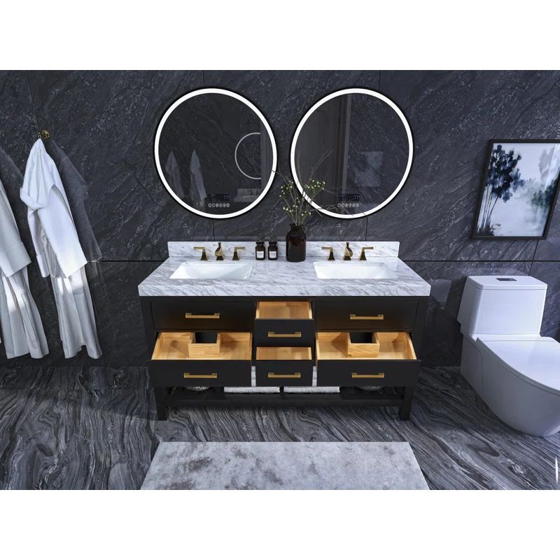 Carrie 60'' Free Standing Double Bathroom Vanity with Marble Top | Wayfair North America