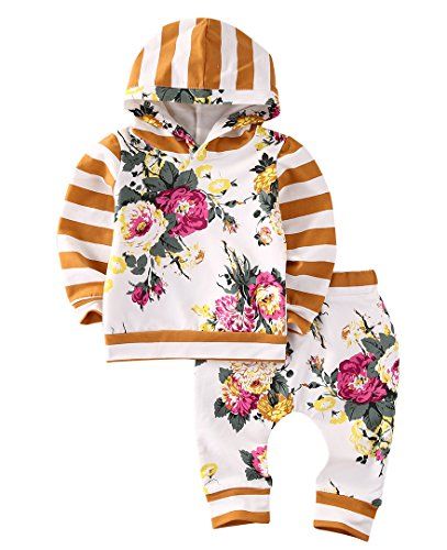 2pcs Girls Hooded Sweatshirt Tops Floral Pants Baby Take Home Outfits Costume (3 T, Yellow) | Amazon (US)