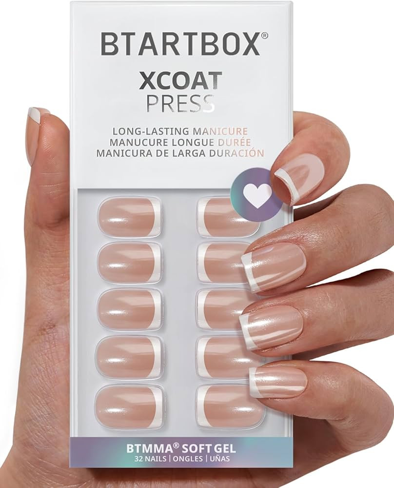 BTArtbox Press On Nails Short - Lamp-Curable Chrome French Tip Square Press On Nails with Glue fo... | Amazon (US)