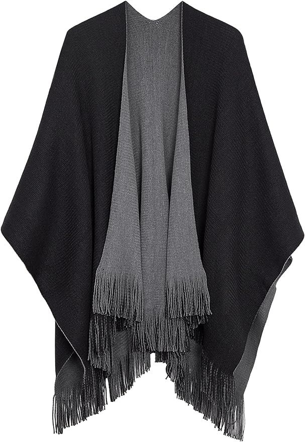 Urban CoCo Women's Winter Vintage Poncho Capes Tassel Blanket Shawl Wrap Cardigan Coat | Amazon (US)