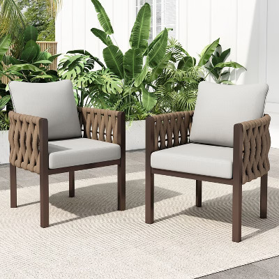 Gulches 2-Pieces Outdoor Metal Patio Club Chair, Patio Furniture Arm Chair with Cushion,Brown and Light Gray | Target