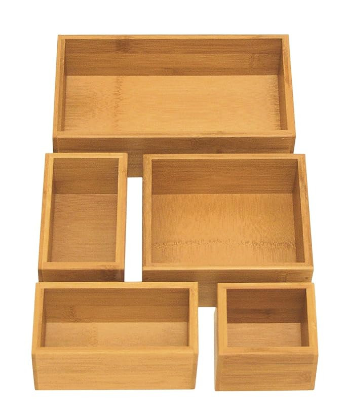 Seville Classics 5-Piece Bamboo Storage Box Drawer Organizer Set | Amazon (US)