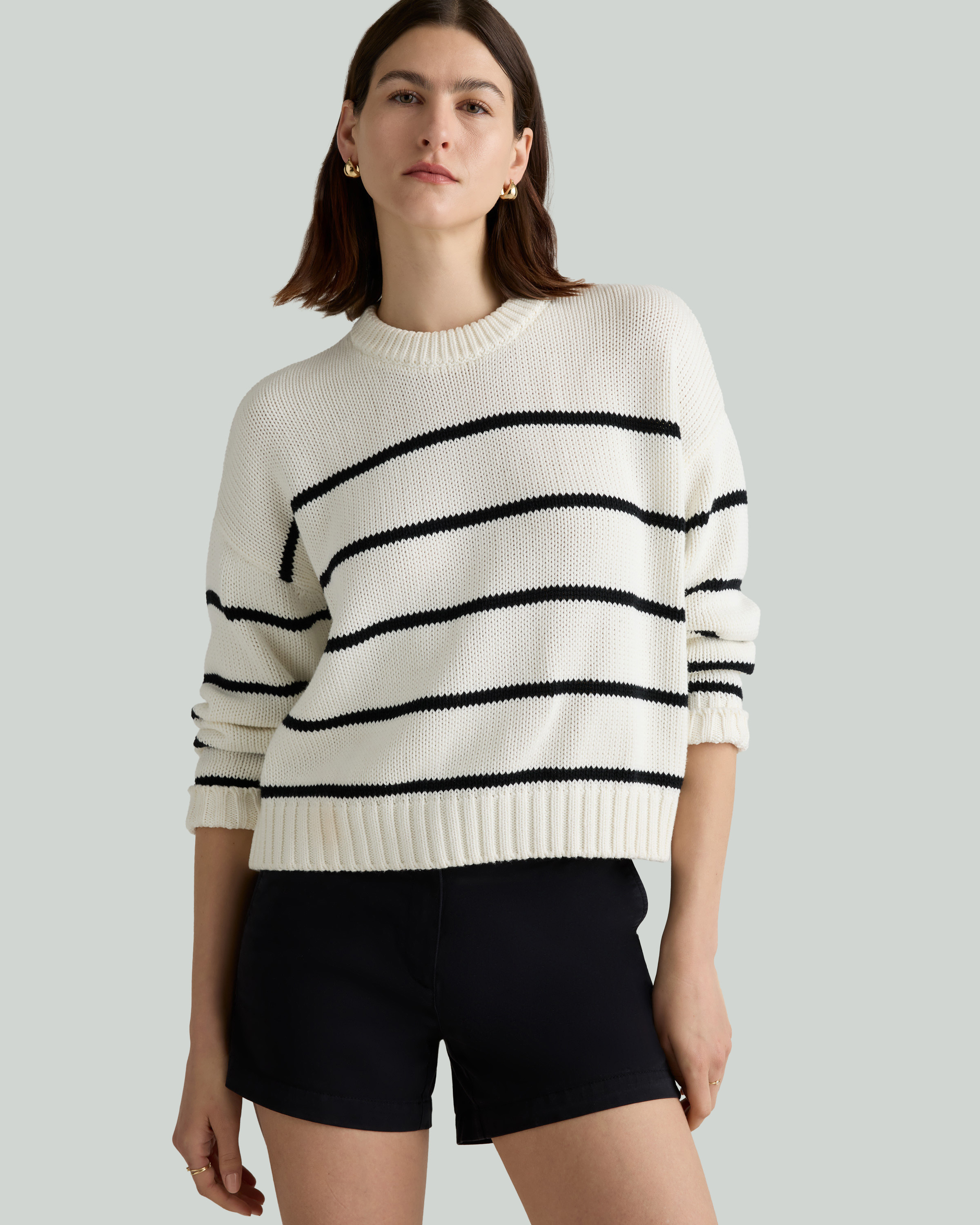 100% Organic Cotton Striped Crew Sweater in Ivory/black | Quince
