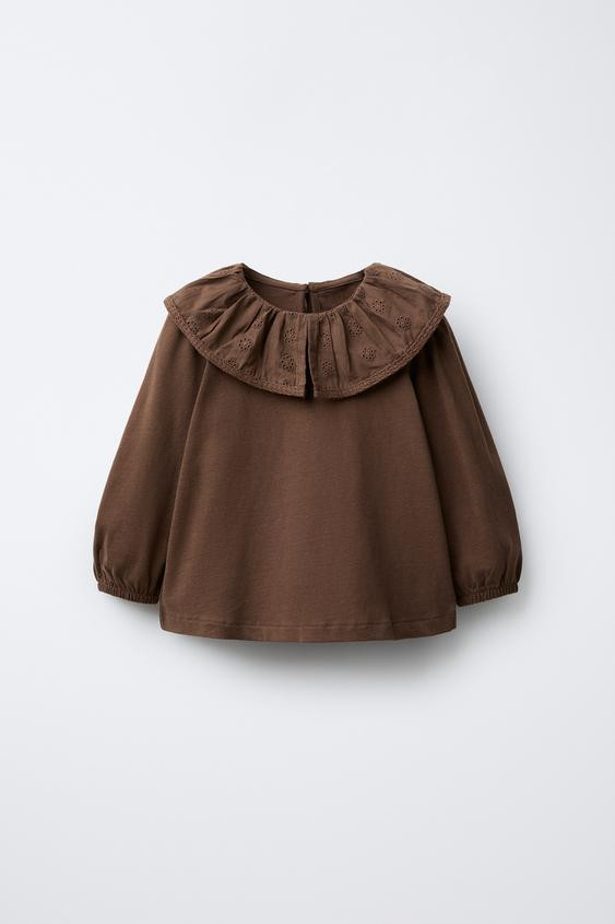 EMBROIDERED PETER PAN COLLAR T-SHIRT | Zara US