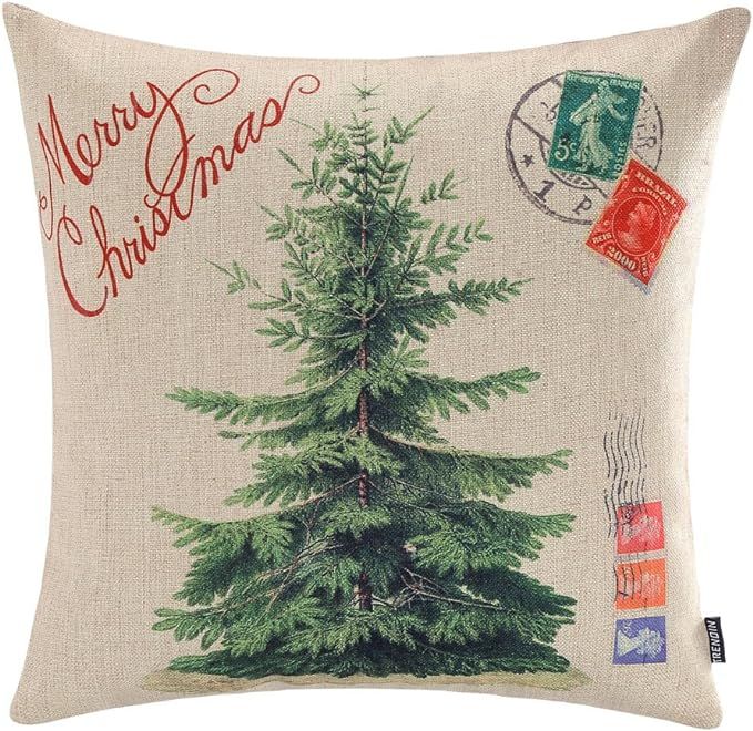 TRENDIN Merry Christmas Throw Pillow Cover Gifts Christmas Tree Xmas Home Decor Cotton Linen 18 x... | Amazon (US)