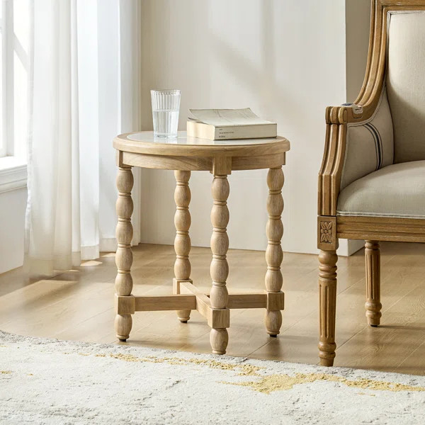 Benay 20"W Farmhouse Solid Wood End Table With Marble Pattern Top | Wayfair North America