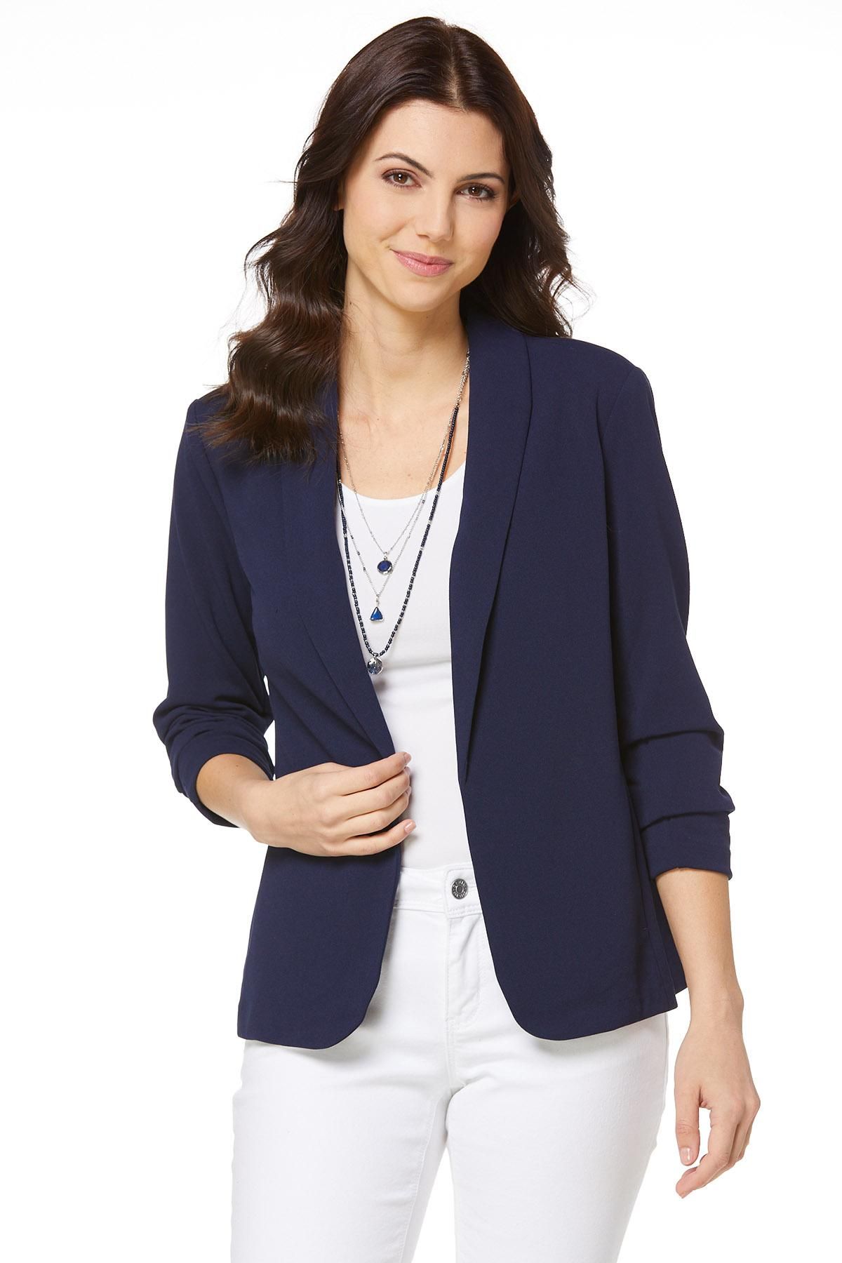 Crepe Ruched Sleeve Blazer | Cato Fashions