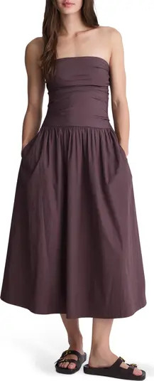 Madewell Strapless Ruched Poplin Midi Dress | Nordstrom | Nordstrom