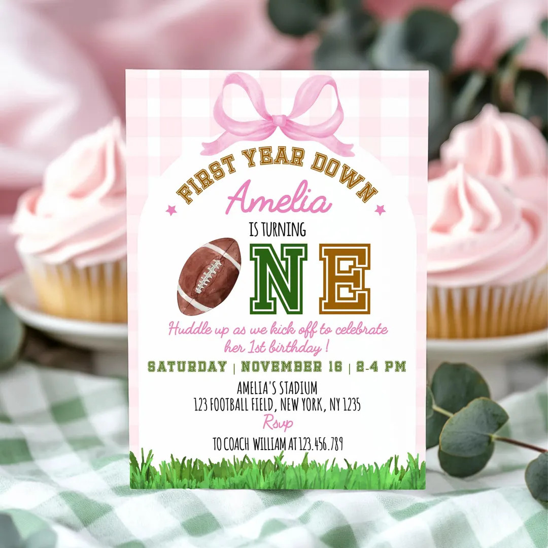 EDITABLE Football First Birthday Invitation, Girl 1st Birthday Invitation, First Year Down Birthd... | Etsy (US)
