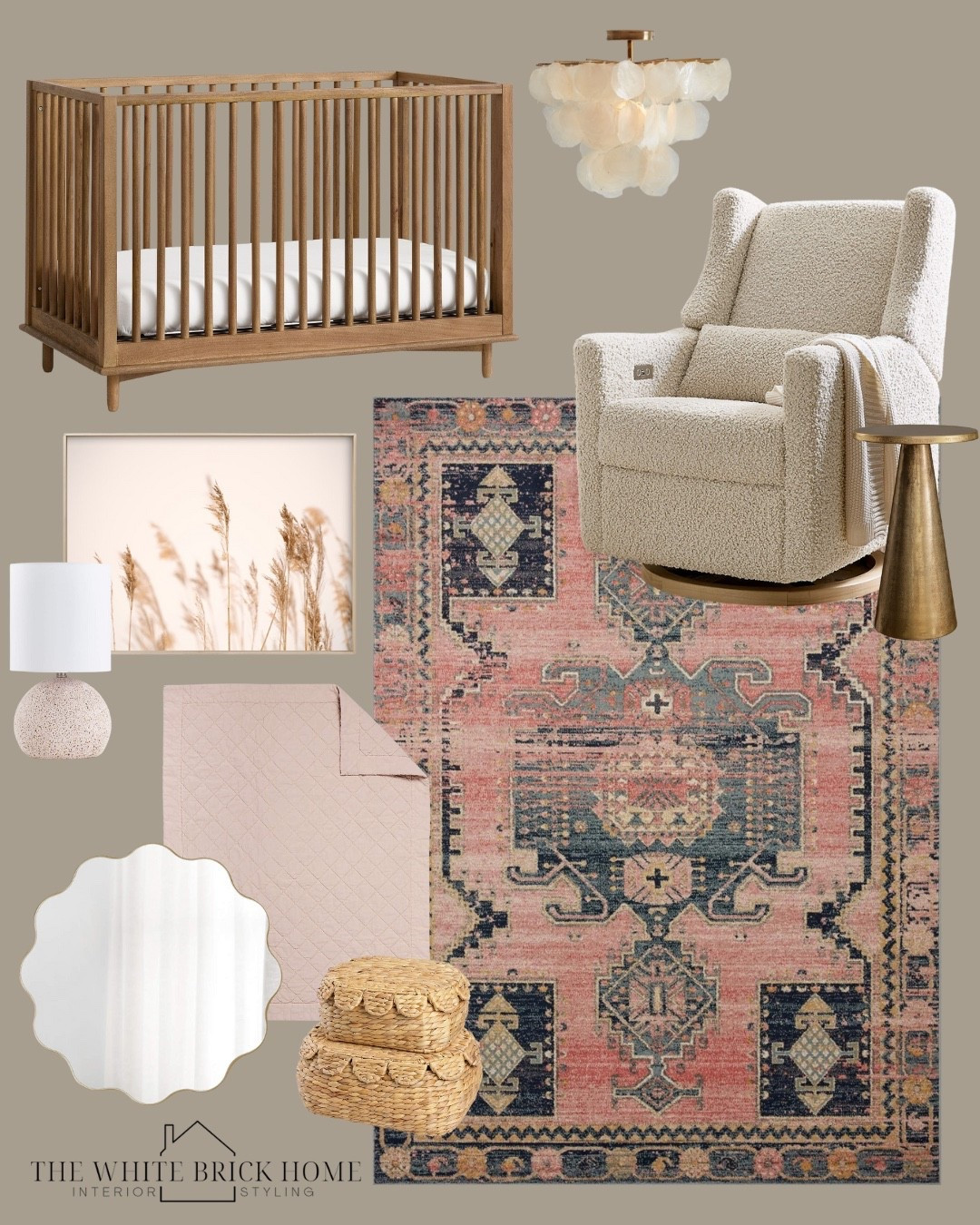 A boho feeling nursery design - I love this rug paired with a darker wood crib. Add in some texture, like this Capiz chandelier and boho wall art above a dresser for a finished look. 

black

Nursery, nursery design, nursery crib, baby girl, girls nursery design, nursery glider, accent table, Capiz chandelier, nursery wall art, nursery lamp, nursery decor, nursery bedding, nursery area rug, boho area rug, boho nursery decor, nursery design, nursery ideas, home decor, Wayfair, pottery barn kids 


#LTKHome #LTKBaby #LTKBump