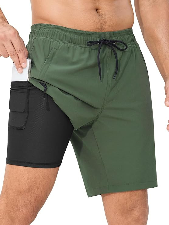 SILKWORLD Mens Swim Trunks with Compression Liner Quick Dry 9" Bathing Suit Summer Beach Swimming... | Amazon (US)