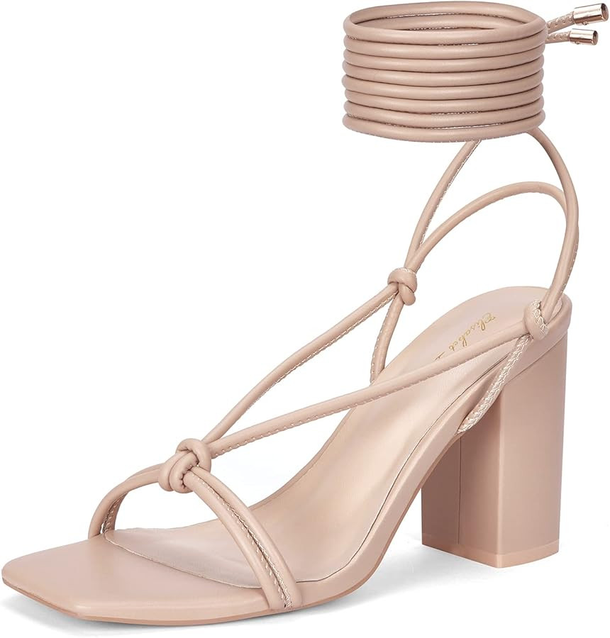 Elisabet Tang Women's Strappy Chunky Heels Sandals, 3 inch Low Block Heels Lace Up Ankle Wrap Hee... | Amazon (US)