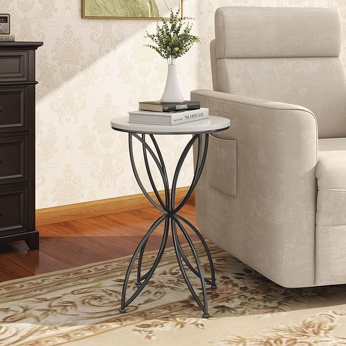 ABBLE Round Side Table, Marble Top Round Accent End Table with Sturdy Butterflies Shaped Metal Le... | Amazon (US)