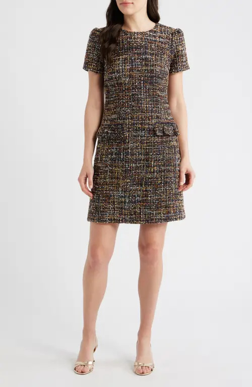Eliza J Jewel Neck Tweed Shift Dress in Navy Multi at Nordstrom, Size 8 | Nordstrom