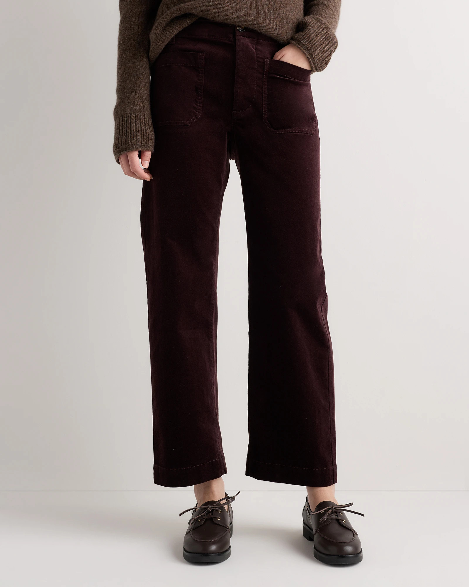 Quince | Women's Stretch Velvet Patch Pocket Wide Leg Pants in True Black, Size 10, Viscose | Quince