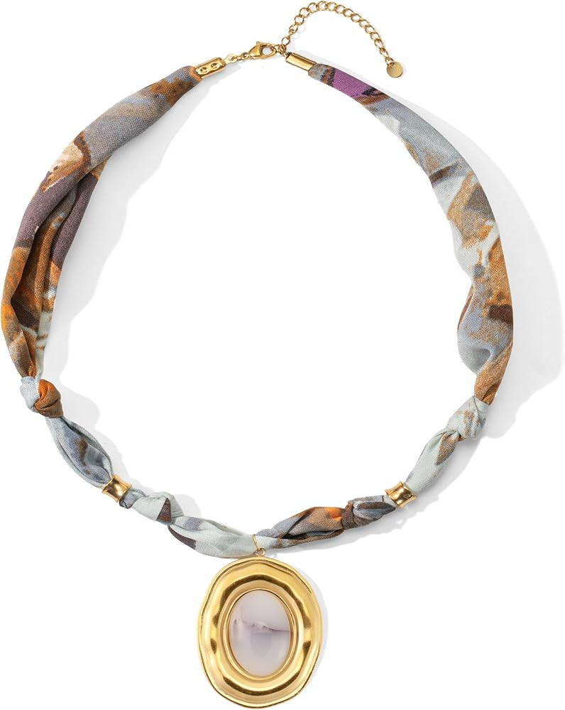 Bandana Necklace for Women,Gold Dainty Charm Necklace with Heart, Cross, Sun Pendants, Carabiner Lock - Boho Beach Vintage Scarf Necklaces | Amazon (US)